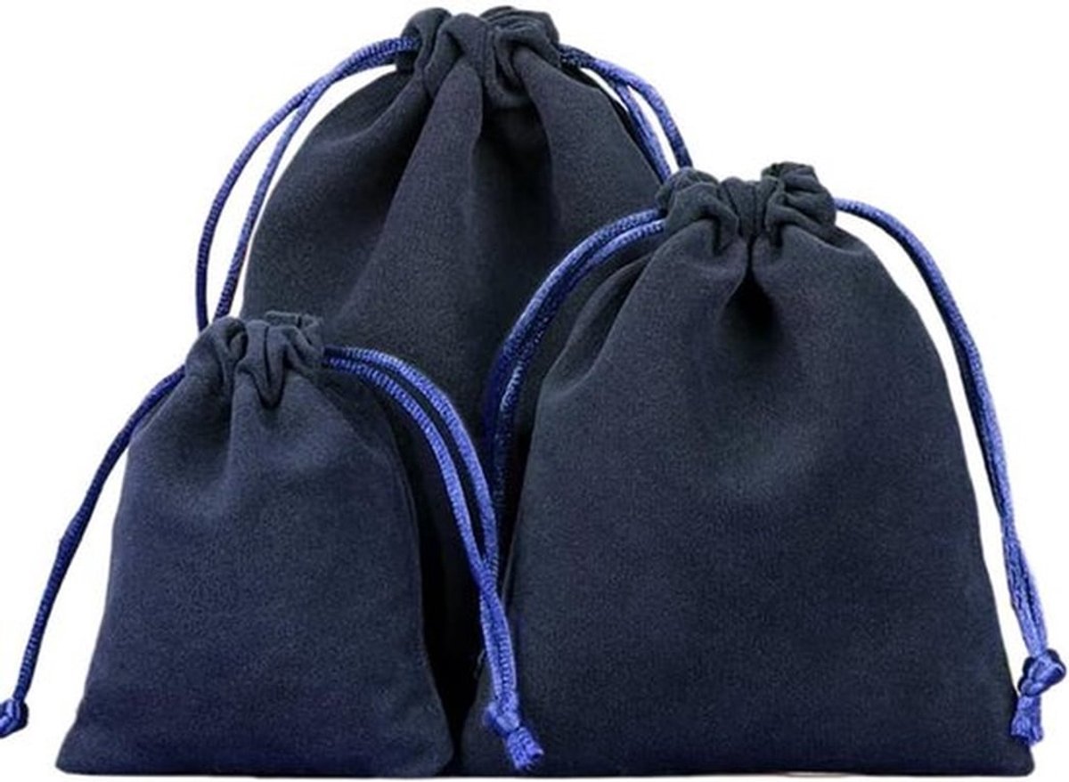 - Fluweel Sieradenzakjes - 12 stuks - Marineblauw - Geschenkzakjes - Trekkoord - Voor Sieraden - Kerstmis - Verjaardag - Feest - Cadeau - 20 x 25 cm - Bruiloft