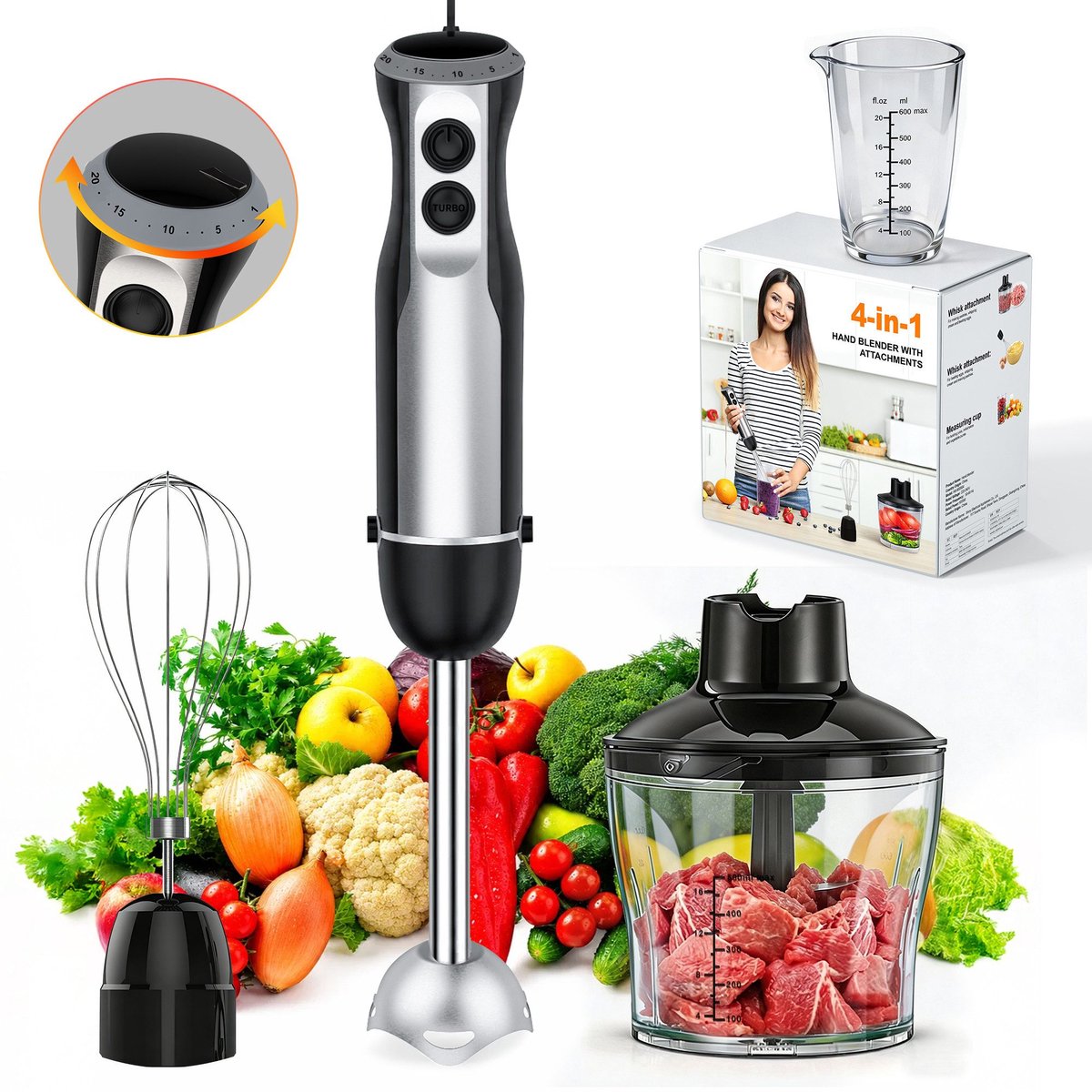Staafmixer 4-in-1 - 1000 W - 20 snelheden met turbostand