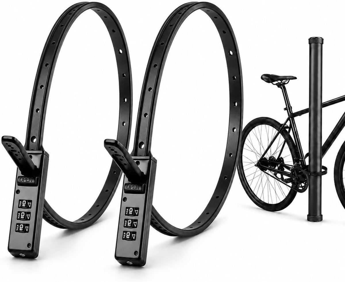 Set van 2 stuks 3-cijferig bandcombinatieslot, verstelbaar fiets combinatieslot, veiligheidsbandslot voor fiets, helm, kinderwagen en bagage, zwart