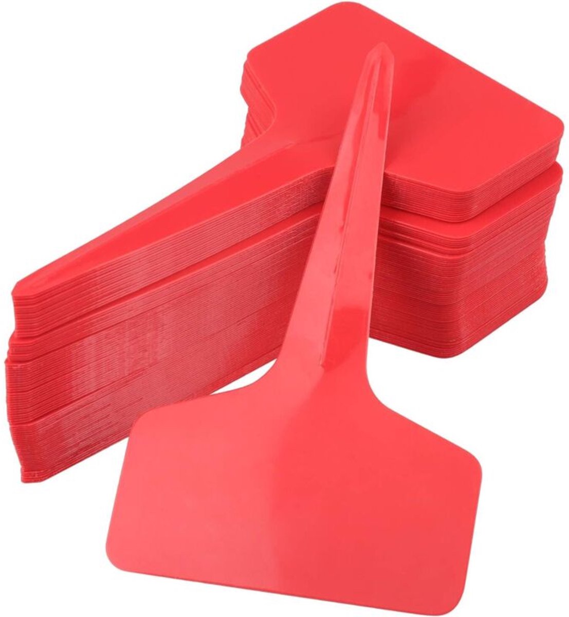 100 rode plastic T-vormige plantenlabels (6 x 10 cm) geschikt voor tuincentra