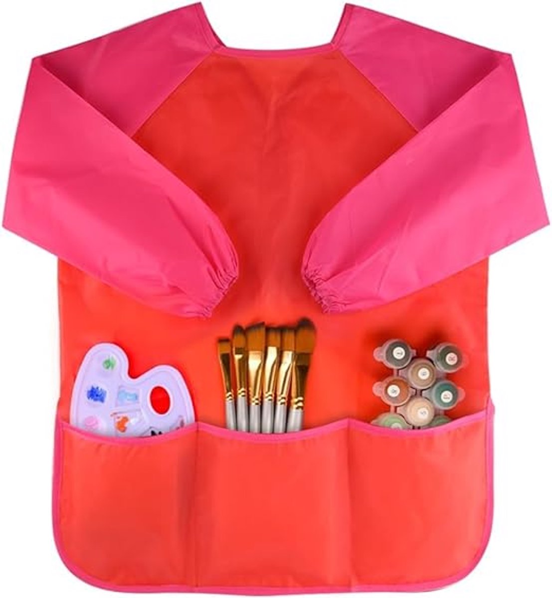 Waterdicht nylon kinderschort met mouwen, geschikt voor kinderen van 8-10 jaar, met mouwen en 3 zakken, ideaal voor kunstlessen, schilderen, koken, enz,rood,M