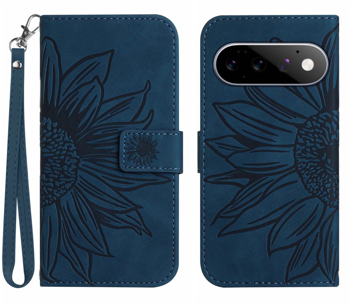 Coverup Hoesje - Geschikt voor Google Pixel 11 / 11 Pro Hoesje - Coverup Zonnebloem Book Case met Koord - Donkerblauw