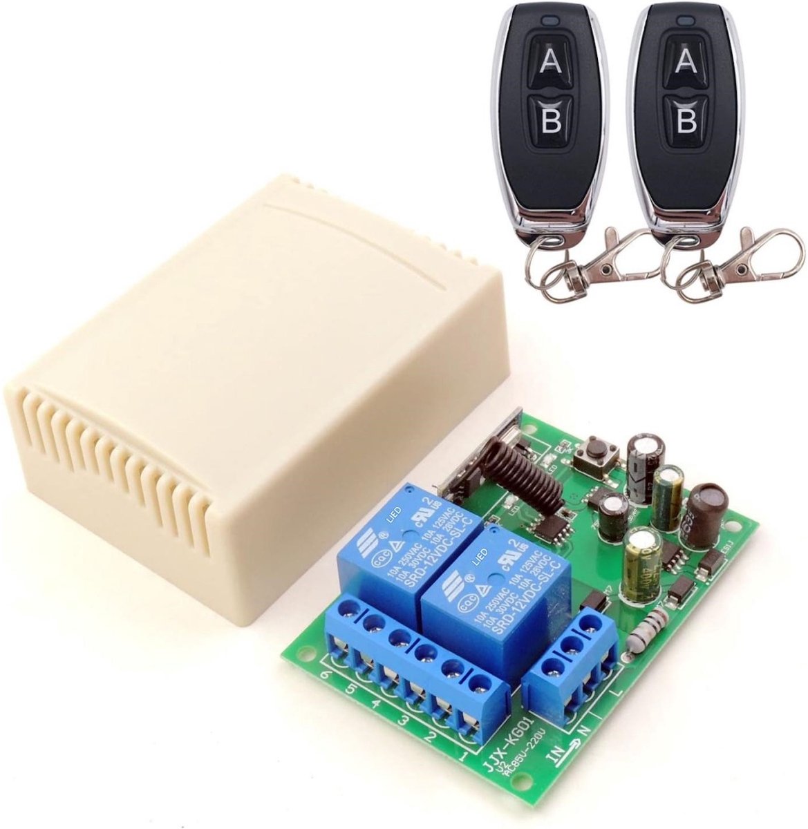 SSTRWGOOD 433MHz RF draadloze afstandsbedieningsschakelaar - AC85-250V - 2-Kanaals Draadloze Schakelaar - Drie Schakelmodi - Geschikt voor Huisautomatisering en Industriële Toepassingen - Inclusief 2 Dubbelknops Afstandsbedieningen