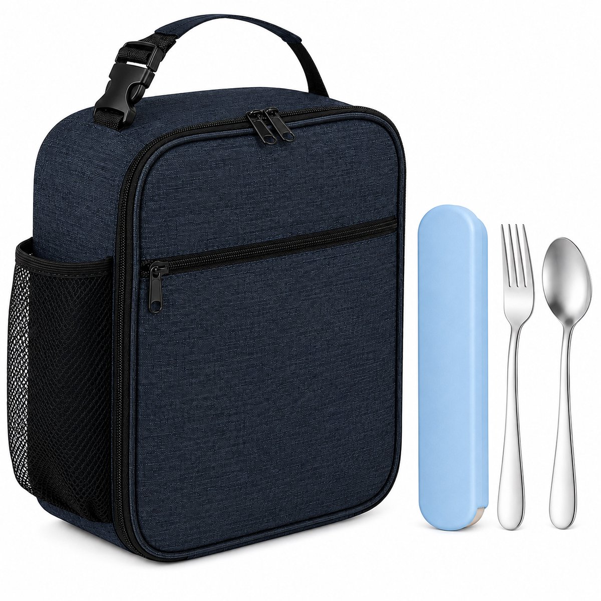 VHV - Koeltas - Geïsoleerde Lunchtas -Geïsoleerde koeltas - Bestekset - 360D Oxford - 11x22x26cm - Meerdere Opbergvakken - Voor Werk, School, Camping en Reizen - Donkerblauw