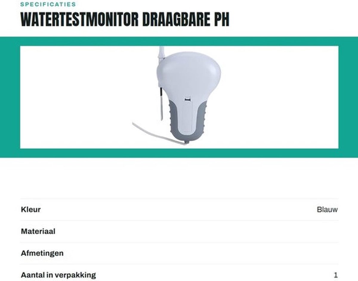 Watertestmonitor Draagbaar - pH/Chloor Tester - Nauwkeurige Metingen - Waterkwaliteit Tester - Compact Ontwerp - Ideaal voor Zwembaden/Spa's - Waterkwaliteitstester