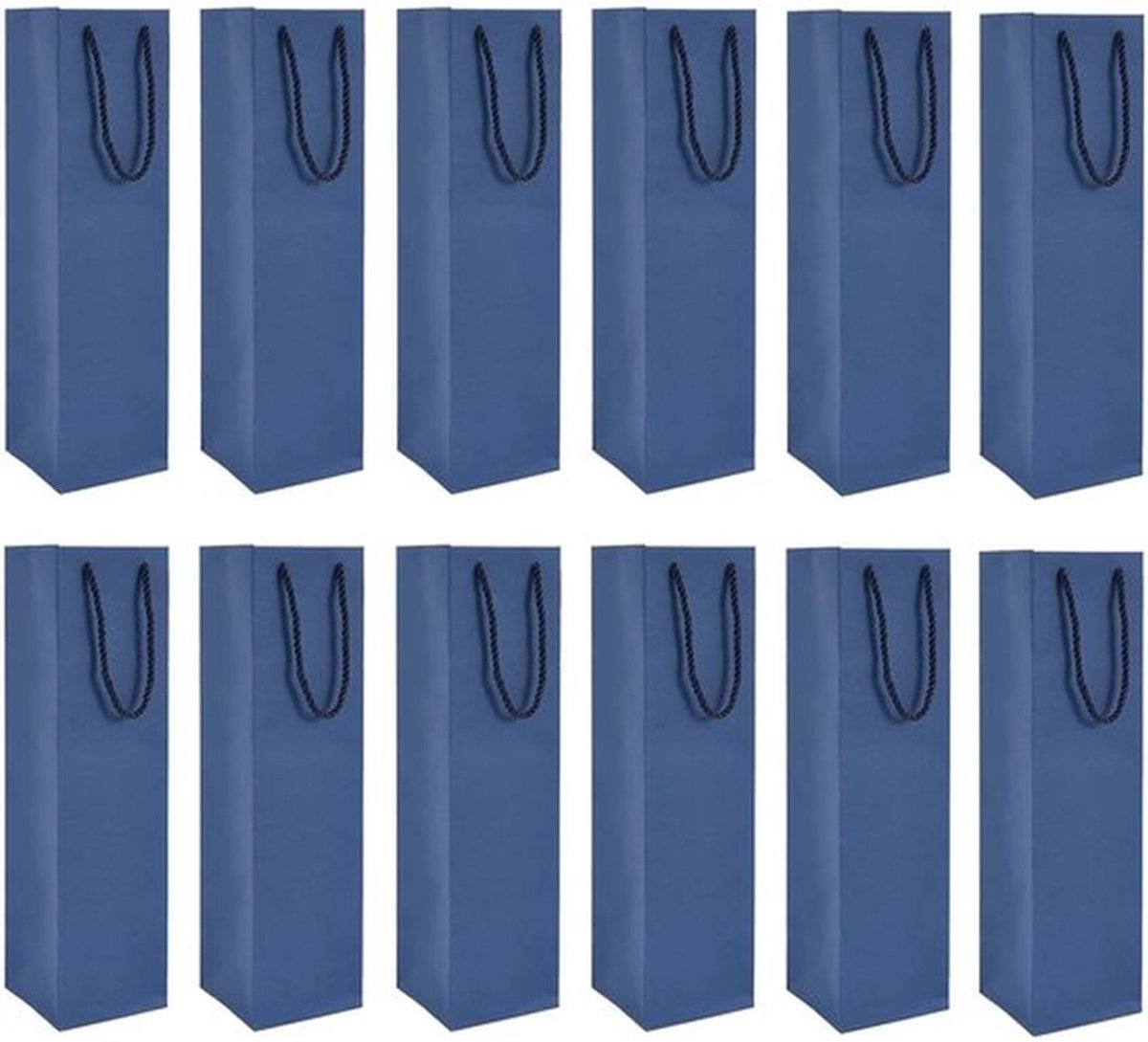 12 stuks kraftpapier wijnfleszak, wijnfleshouder met handgrepen, kraftpapier, wijntas voor Kerstmis, bruiloft, feest, 9 x 9 x 30 cm (blauw)