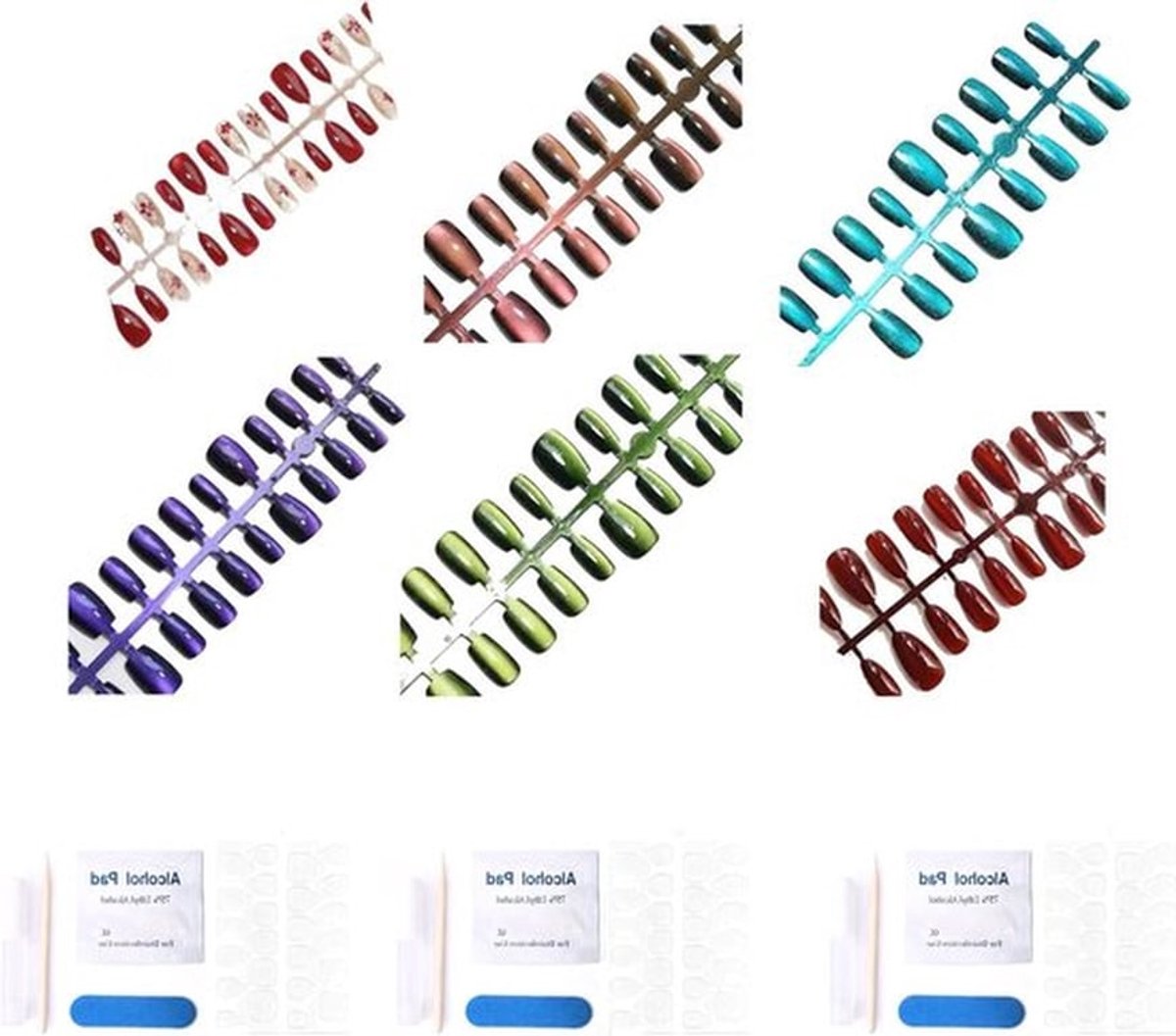 6 Sets (150 stuks) Medium Vierkante Glanzende Full Color Press On Nagels - Volledige Dekking Kunstnagels voor Vrouwen en Meisjes, DIY, Inclusief 72 Nagellijm-tabs