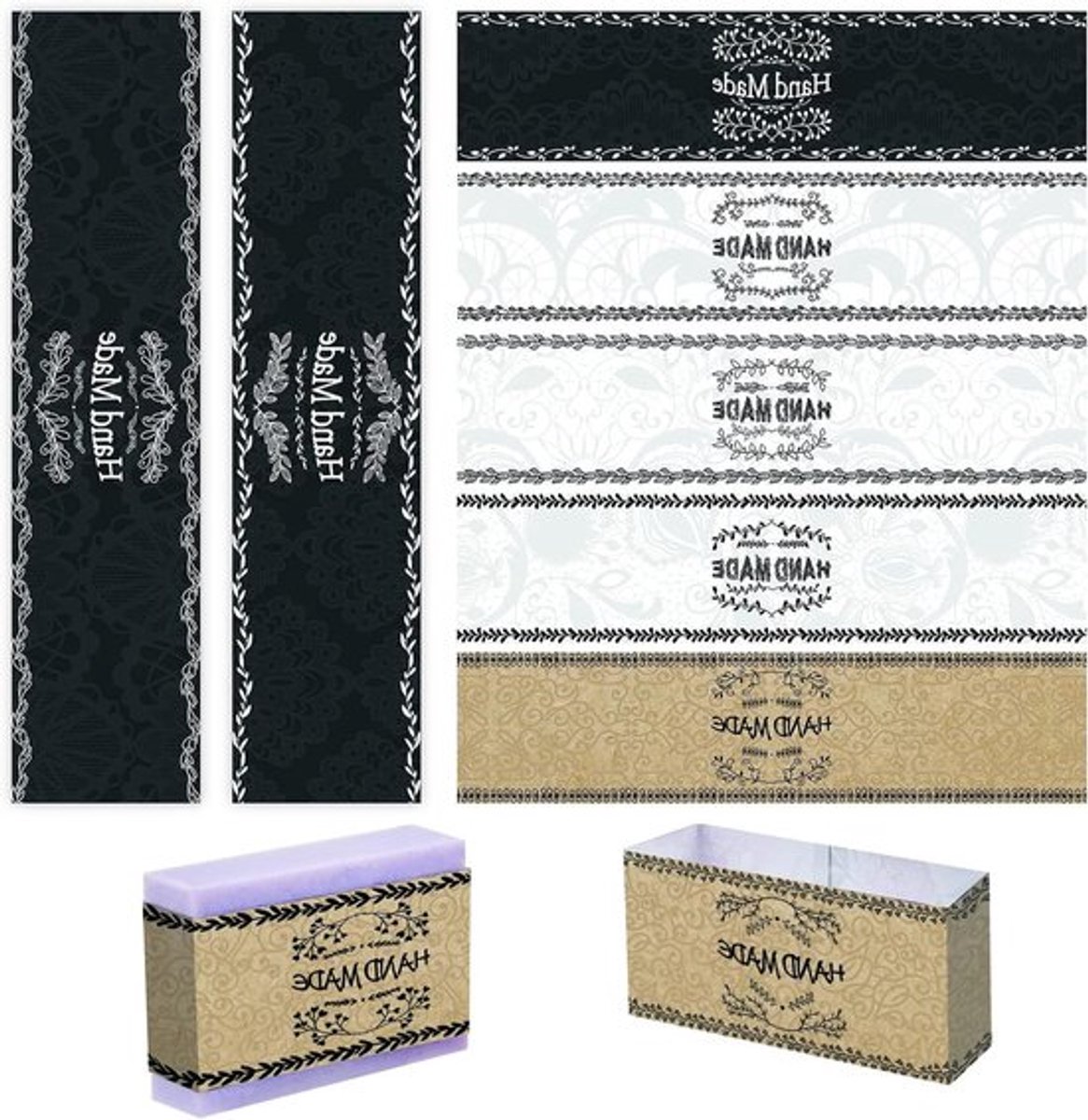 Handgemaakte Zeep Labels - Vintage Wrap Papier - Voor Zeep Pakaging - Mouwen Covers - Lotion Bars - Bad Geschenkverpakking - 3 Kleuren - Geschikt voor Vintage Stijl - 8,5 x 1,9 inch/21 x 5 cm 90 stuks.