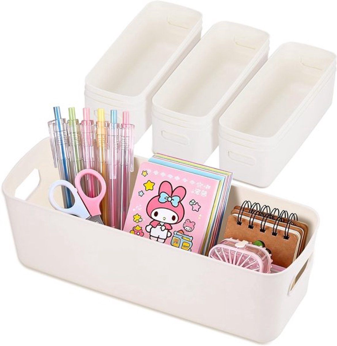Set van 10 Opbergdozen van Plastic met Handvatten, Ideaal voor Badkamer en Keuken, Smalle Witte Opbergdozen (26 x 9 x 8.5 cm) voor Efficiënte Opslag en Organisatie