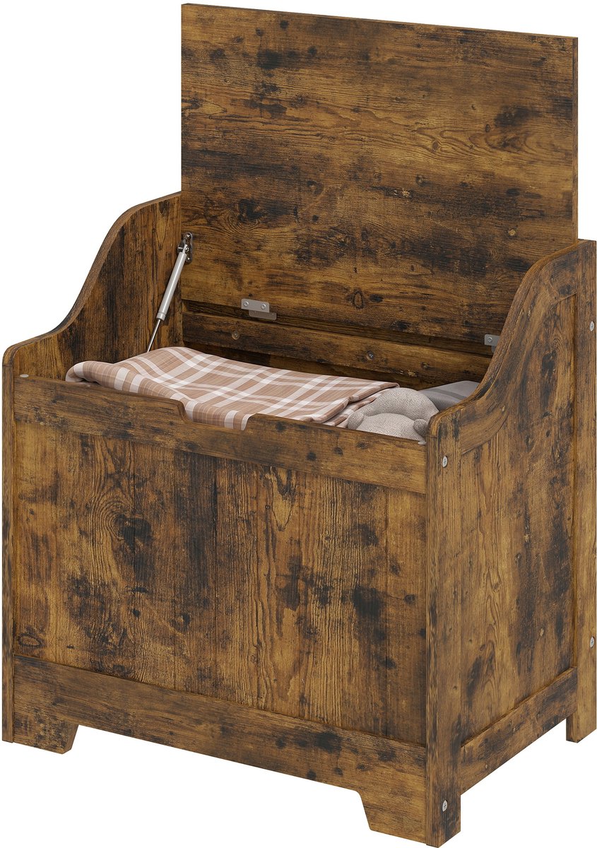 TEKROA® Opbergkisten - Opbergkist met veiligheidsscharnier - houten kist met verzonken handgreep voor woonkamer en hal - 56,5B x 38T x 56H - rustiek bruin