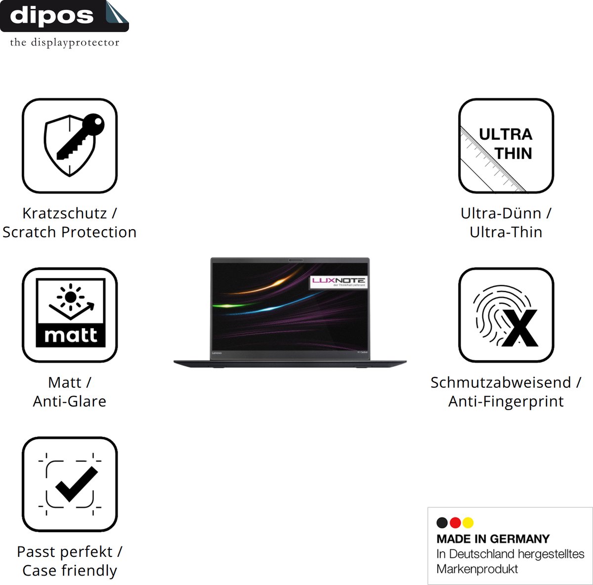 dipos – 2x Matte Beschermfolie geschikt voor Lenovo ThinkPad X1 Carbon Gen 6 | Krasbestendige & antireflecterende Screenprotector Ultra-Thin