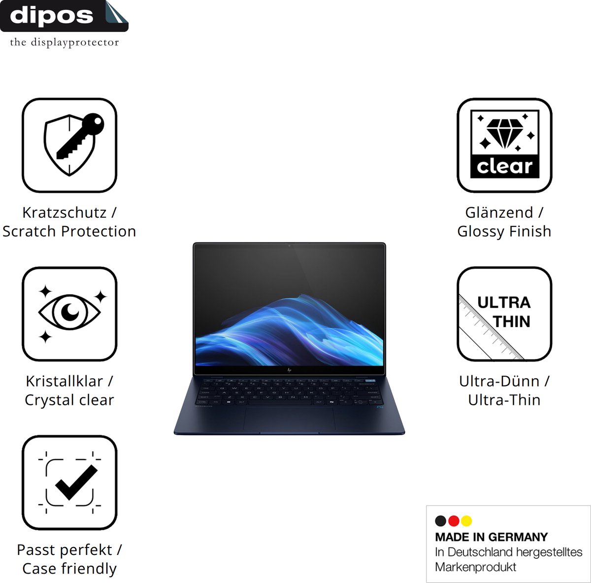 dipos – 2x Beschermfolie geschikt voor HP EliteBook Ultra G1q 14 Zoll | Krasbestendige & heldere Screenprotector Ultra-Thin