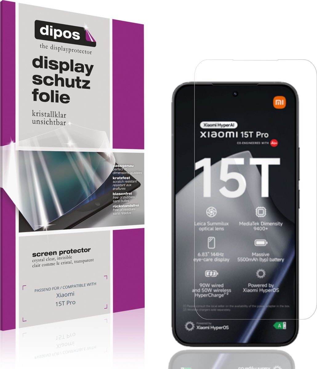 dipos – 4x Beschermfolie geschikt voor Xiaomi 15T Pro | Krasbestendige & heldere Screenprotector Ultra-Thin