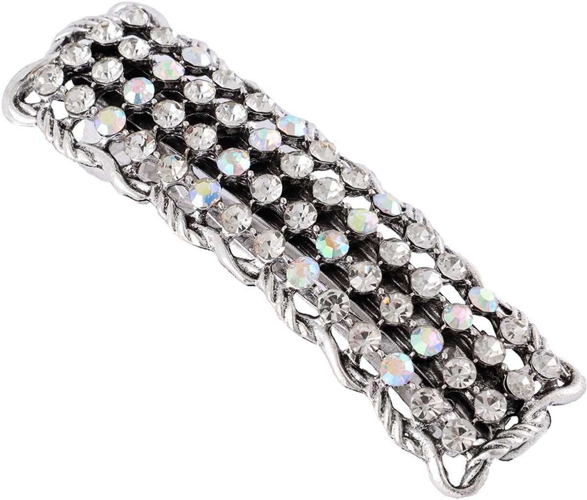 Emilie collection - Haarspeld - strass - zilver - feestelijk - 8,5 x 2 cm