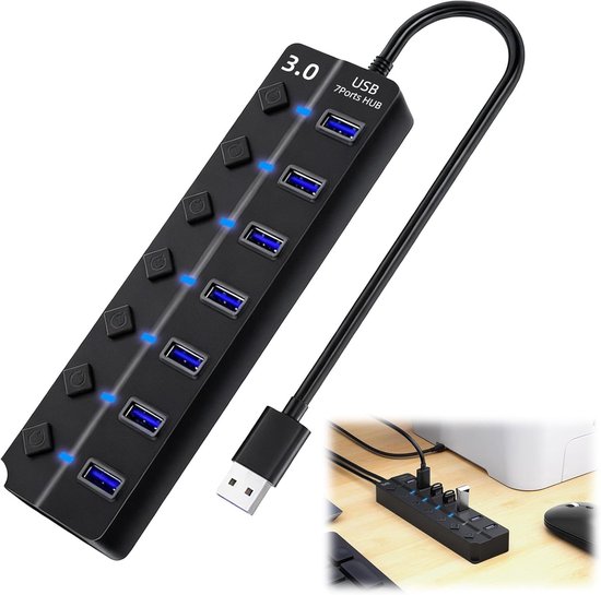 USB 3.0 Hub met 7 Poorten en 5 Gbps Snelheid van Merkloos — afbeelding 3