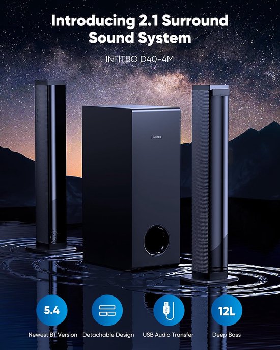 Soundbar Luidspreker - 2 in 1 - Film Geluid - Afneembaar Ontwerp - 80 cm - Zwart — afbeelding 3