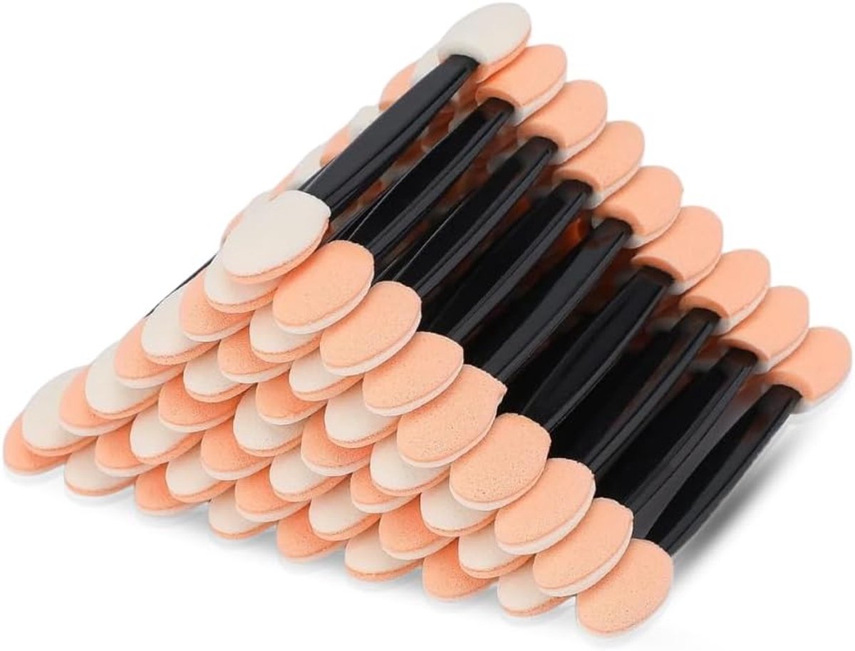 Set van 20 oogschaduwkwasten - make-upborstel - dubbelzijdig, applicator, zwart en beige, 6 cm