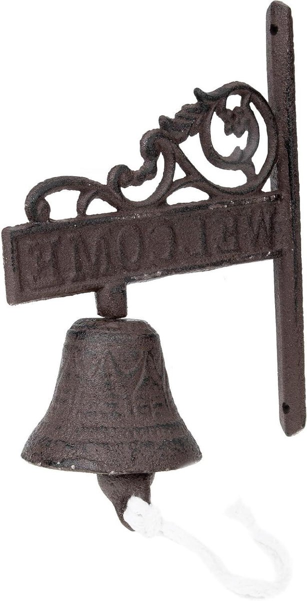 Gietijzeren Deurbel - Wandbel Vogelmotief - Welkom Gasten - Handmatig Bedienbaar - 18 x 15 x 7.5 cm - Bruin