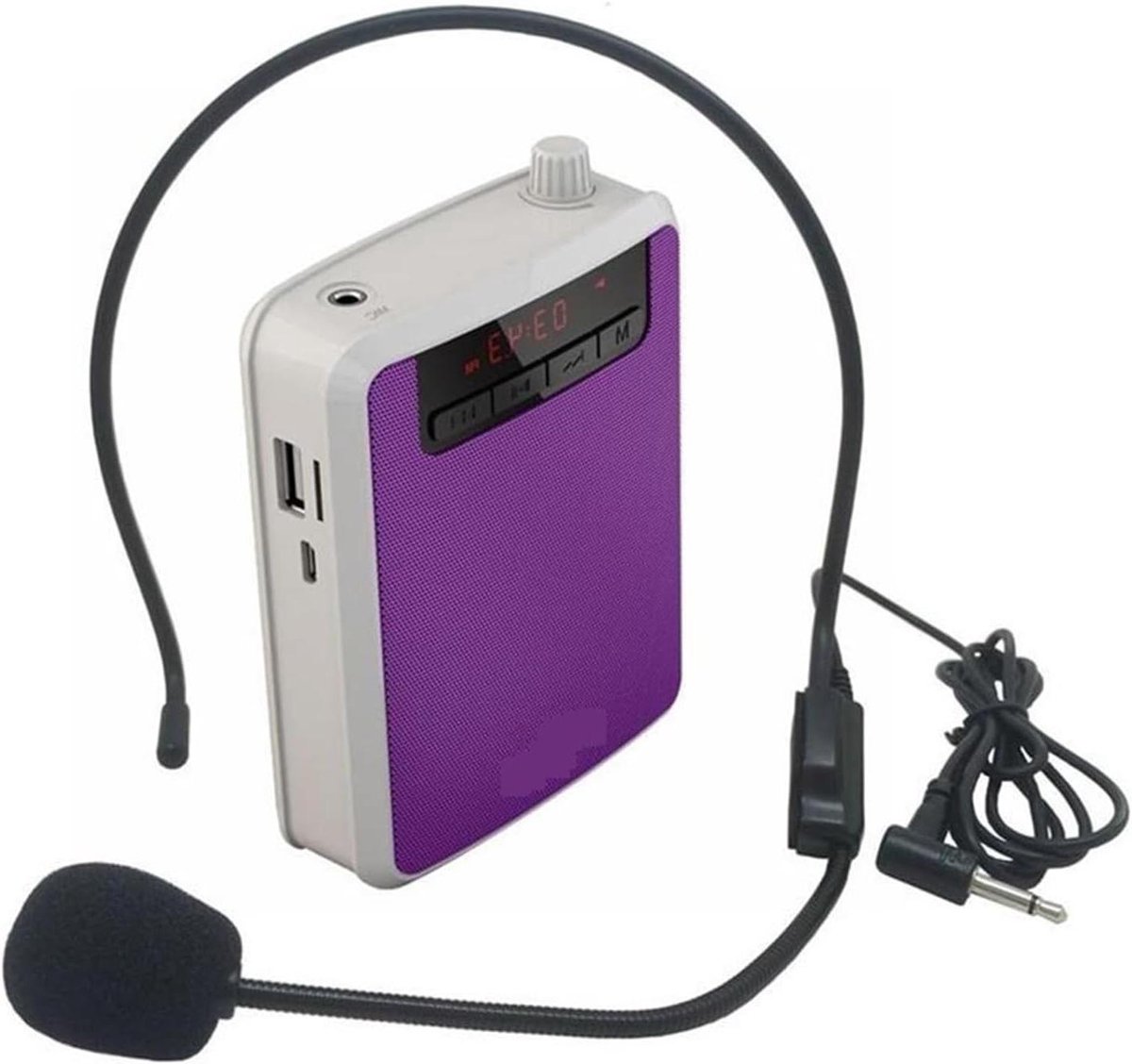 Draagbare Stemversterker - Microfoon Versterker - Lesgeven en Presenteren - Met Riemclip en Headset - Compact Formaat - Paars
