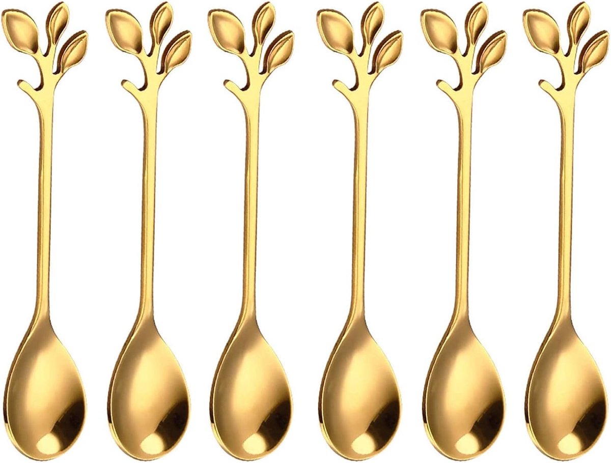 theelepels 6 stuks - roestvrijstaal - glanzend goud - perfect voor desserts - SnelShoppen