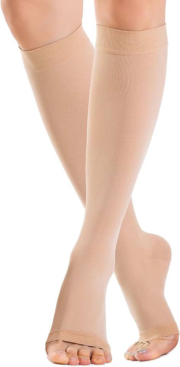 Kousen Drukklasse 2 (20-30 mmHg) Damen & Herren - Steunkous bij Spataderen, Ideaal voor Vliegreis tegen Trombose - Offene Teen, Ademend - Compression Socks