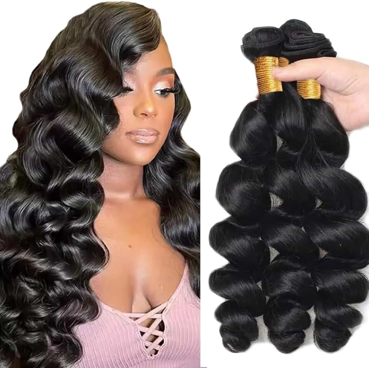 Human Hair Extension Loose Wave menselijk haar Bundles Unprocessed Brazilian Virgin Hair 1B Natural Black Minimal detachment For Women 3 Bundles Total 150g 22 24 26 Inch