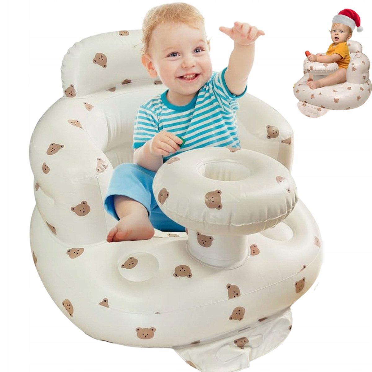 Opblaasstoel Baby - Baby Stoel - Zelfopblazend Kinderzitje - PVC - Berenprint - 3-36 Maanden - Opblaasbare Babyzitje - Voor Thuis & Vakantie & Bezoek