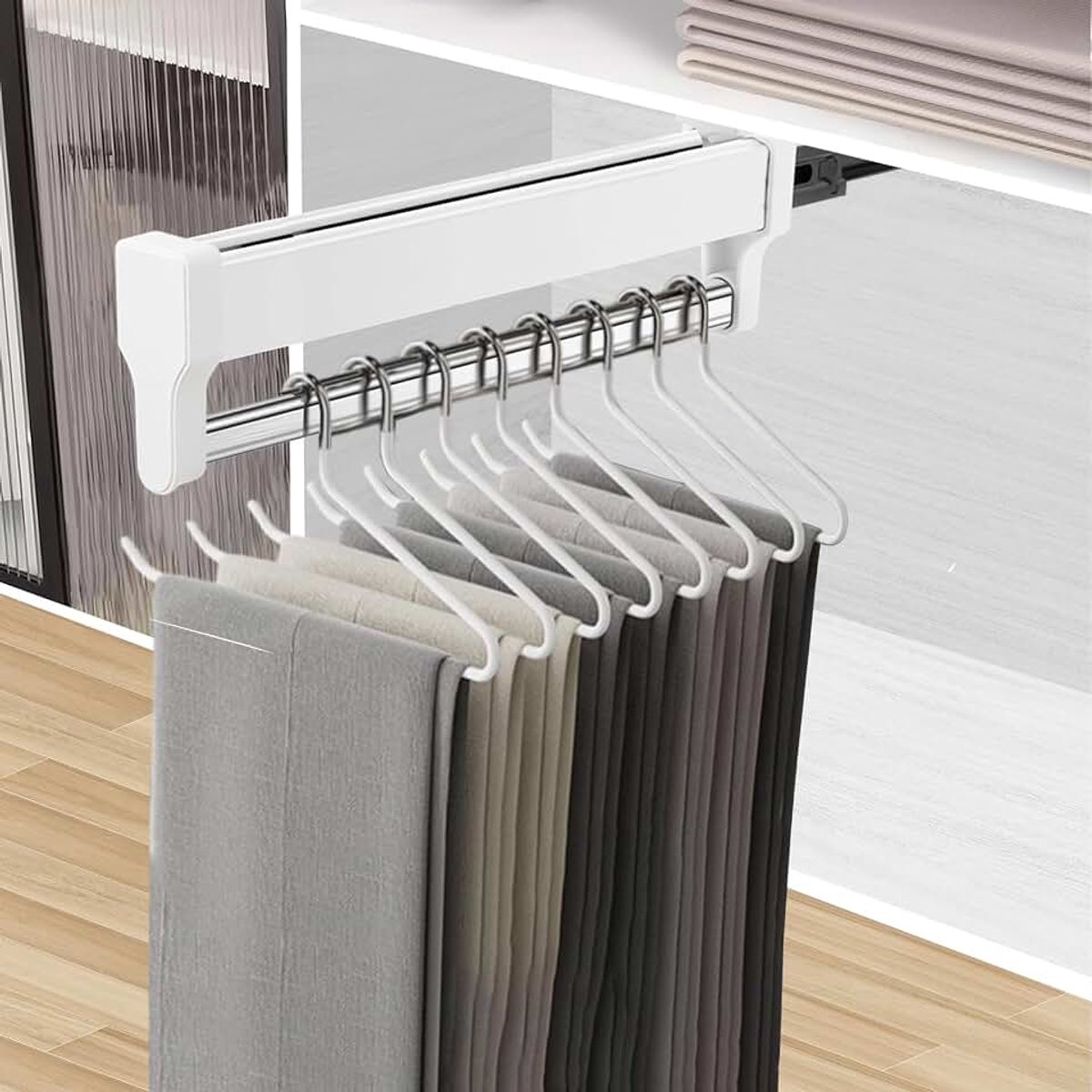 Kledingstang Voor Het Uittrekken Van Kleerhangers - Verstelbare Telescoopstang, 447 mm, Wit