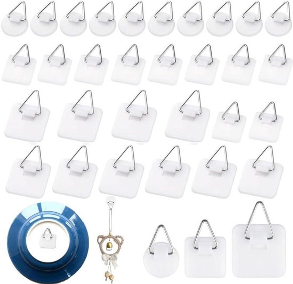 30 stuks zelfklevende haken voor foto's en decoratie - ronde stickers - onzichtbare haken voor keuken, kantoor en badkamer - wit