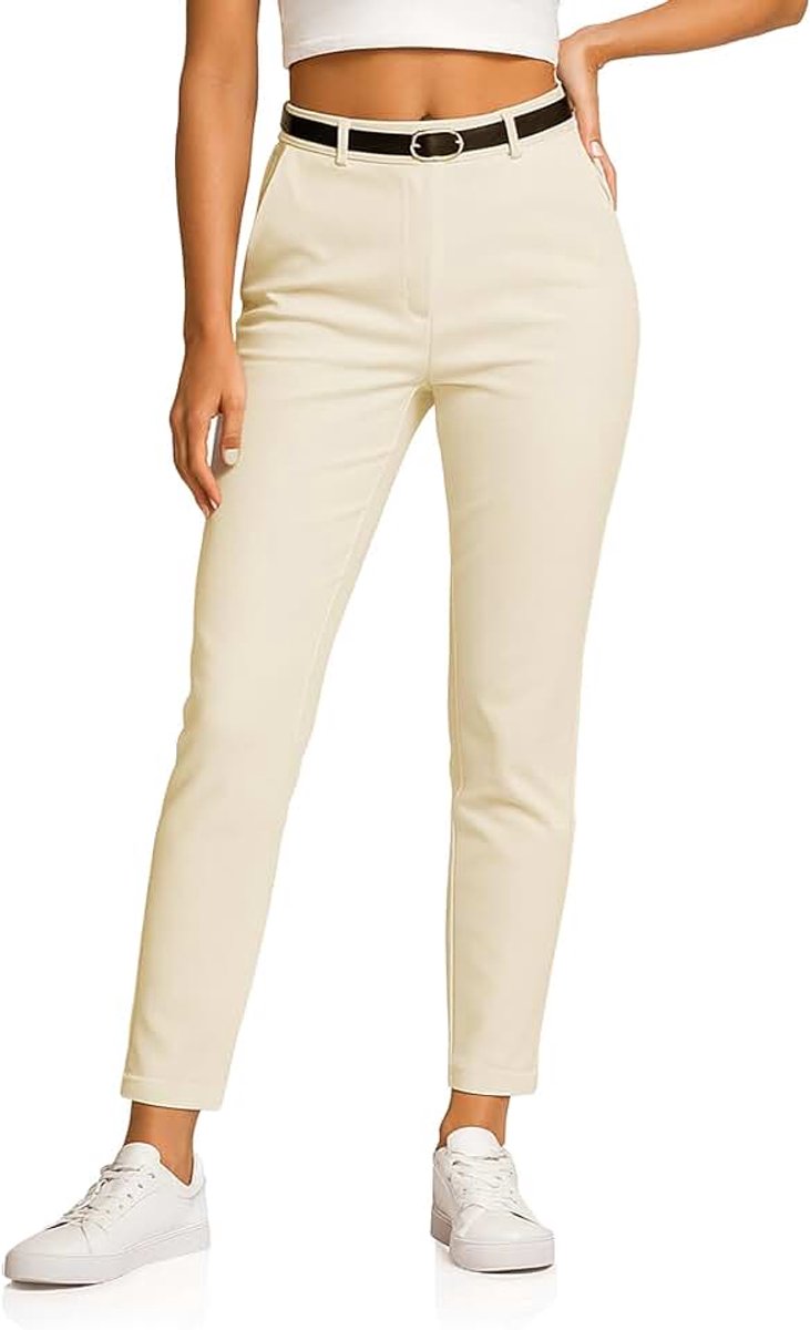 Chino damesbroek stretch met riem stoffen broek dames elegante lange stretchbroek zacht materiaal