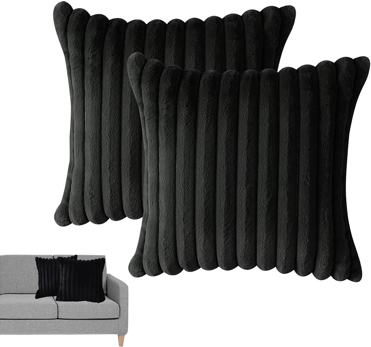 Wishdor Sierkussenhoezen 51x51 cm Set van 2 - Kussenhoes met Kwastjes - Zacht Pluche & Fluweel - Verborgen Rits - Voor Bank & Woonkamer - Zwart