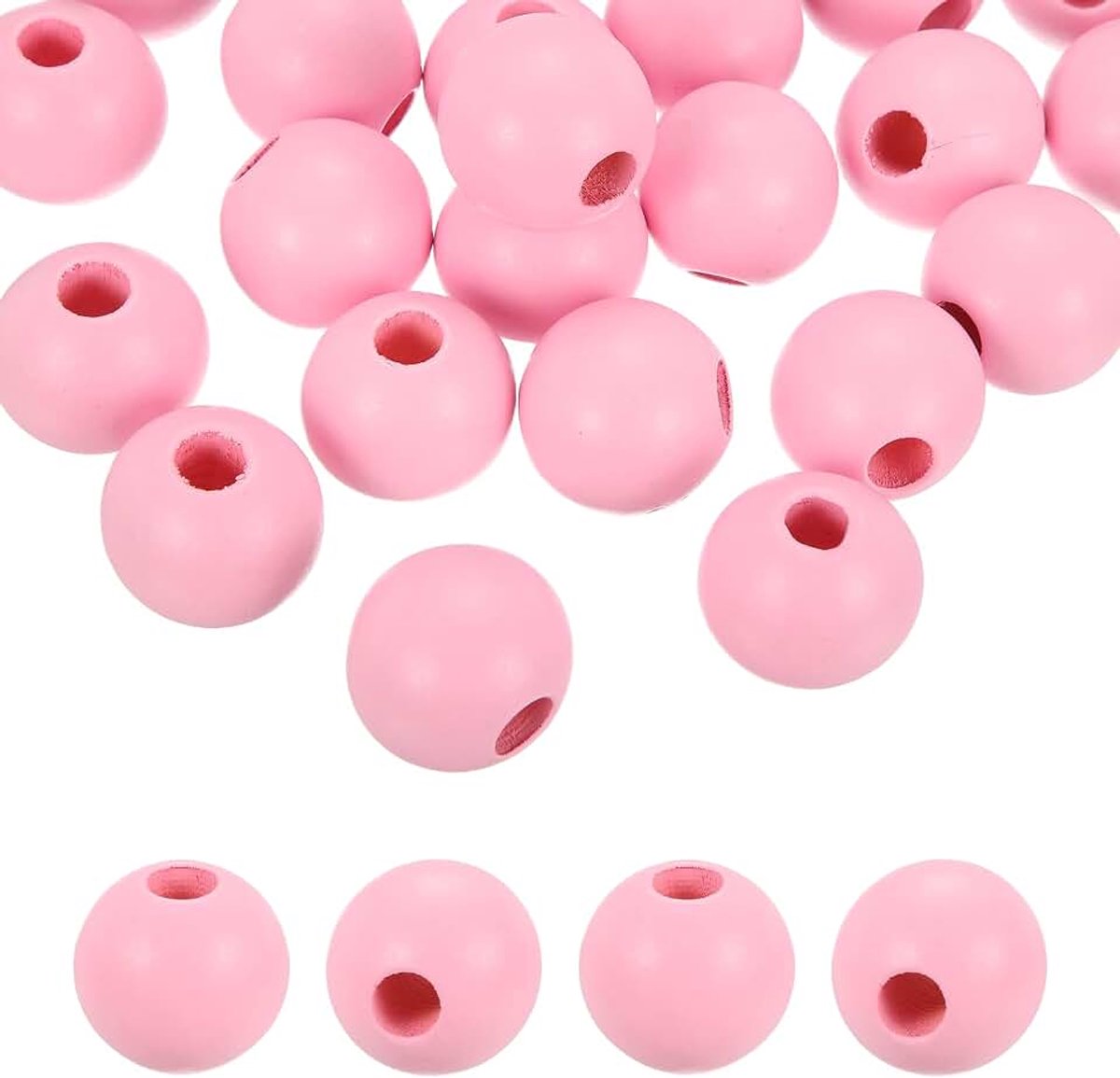 25 stuks 30 mm roze natuurlijke houten kralen met 10 mm gat onafgewerkte ronde houten losse spacer ballen bulk voor doe-het-zelf ambachten slinger macramé boerderij decor sieraden maken