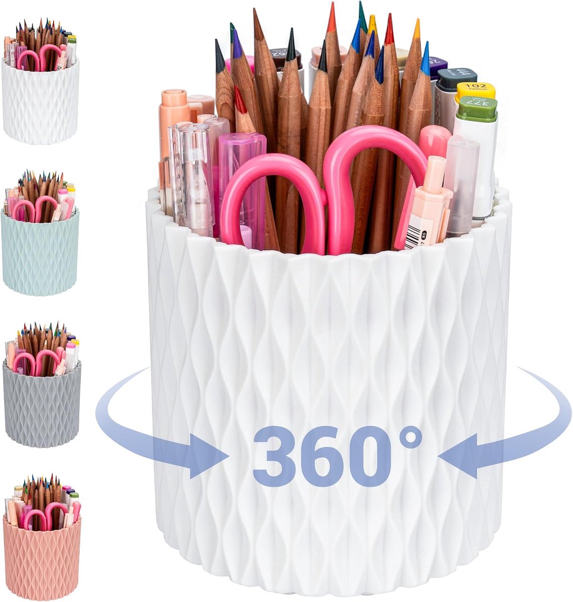 Draaibare Pennenhouder - 360° Roterend - 5 Vakken - voor Kantoor, School, Slaapzaal, Make-up Tafel - Wit - 1 Stuk