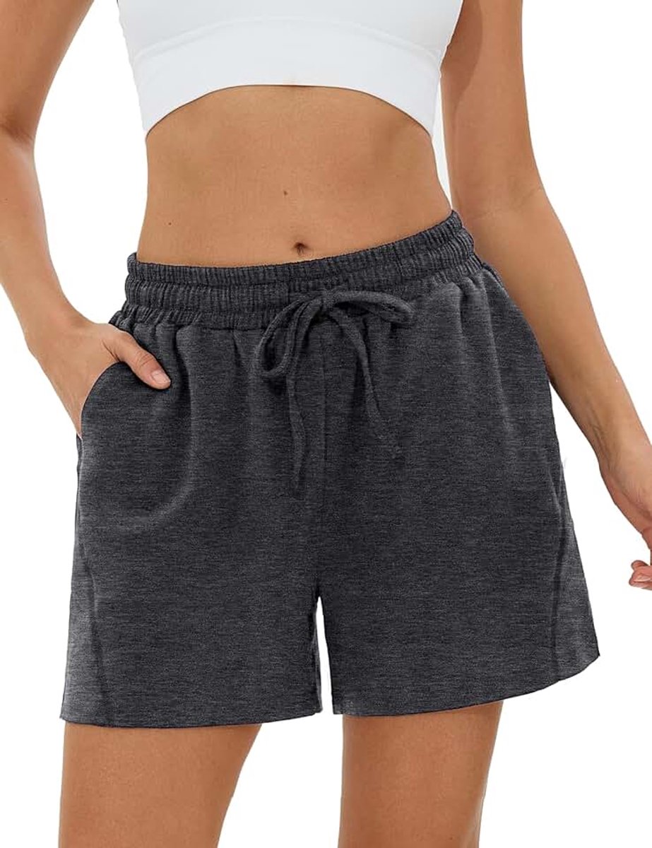Shorts, katoen, hoge taille, sportbroek, vrijetijdsbroek met zakken, zacht, ademend, joggingbroek voor hardlopen, fitness, hardlopen, gym, S-XXL