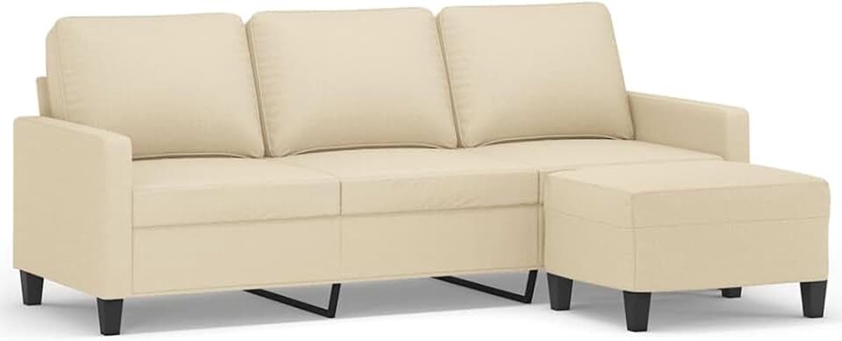 3-zitsbank met kruk, crème, 180 cm, stof, woonkamerbank, kantoorbank, slaapkamerbank, loungebank voor woonkamer, slaapkamer, logeerkamer