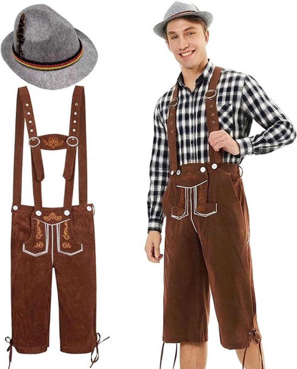 Traditionele Lederhosen voor Mannen, Premium Bavarian Kleding, Ideaal voor Oktoberfest, Driekwart Broeken van Flanel, Perfecte Outfit voor Feestelijke Gelegenheden