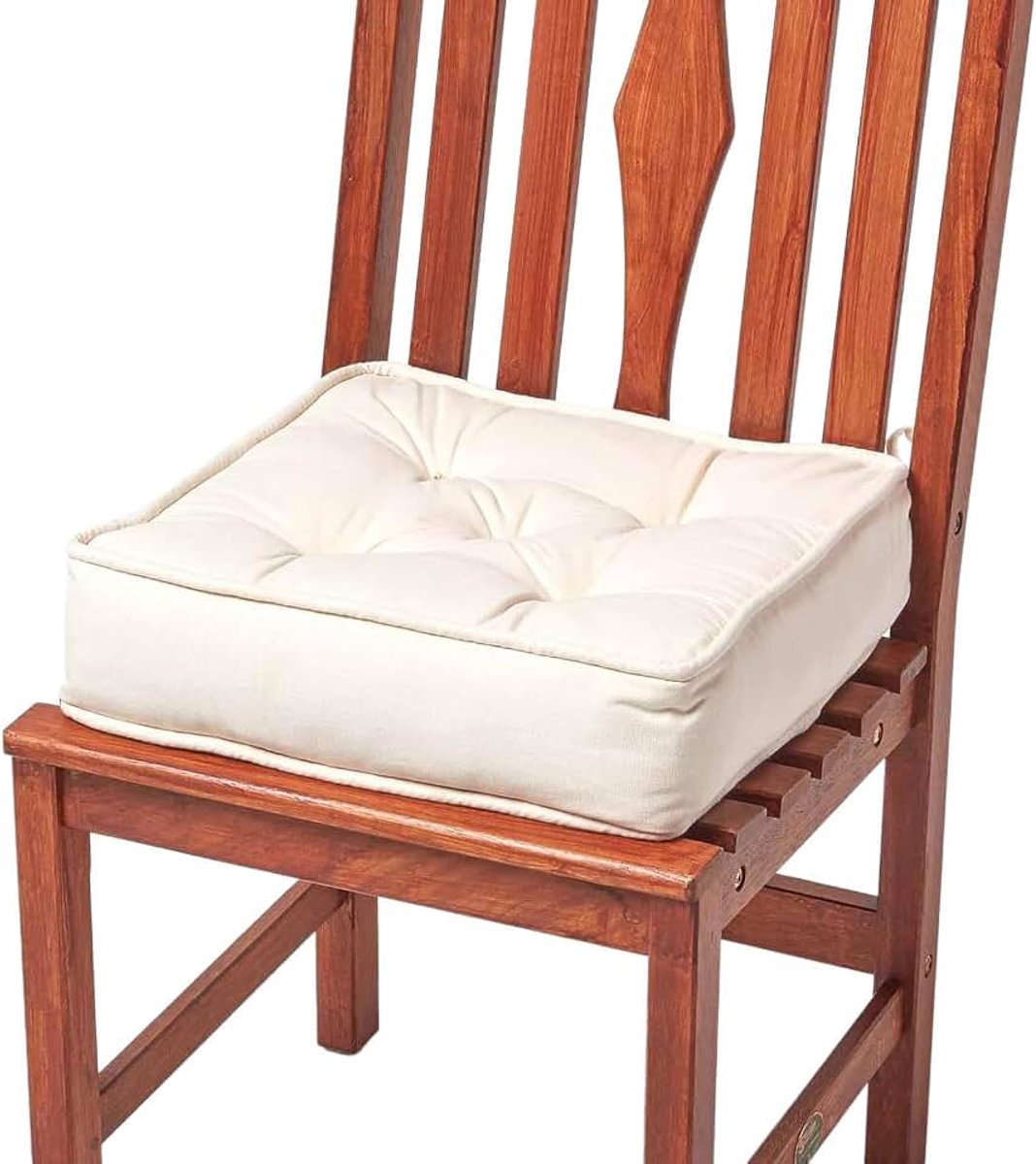 Orthopedisch zitkussen 40 x 40 x 10 cm - extra hoog, met linten, hoes gemaakt van 100% katoen - stoelverhoger/stahulp, créme