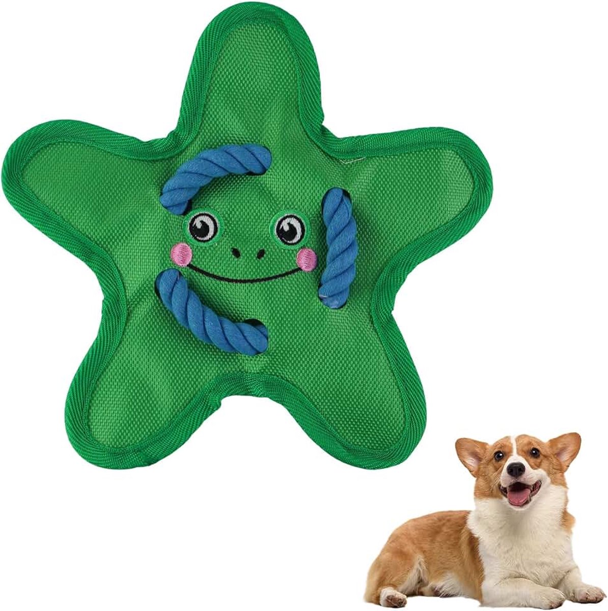 Piepend hondenspeelgoed, hondenkauwspeelgoed in stervorm met pieper, knetterpapier en sterke touwen, interactief hondenspeelgoed voor puppy's en kleine tot middelgrote honden (groen)