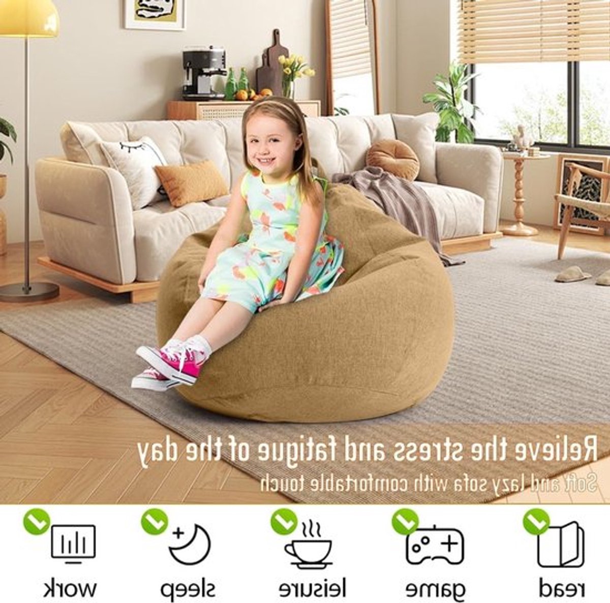 Comfortabele XL Zitzak Hoes voor Volwassenen - Perfect voor Gaming, Woonkamer en Buiten - 100 x 120 cm