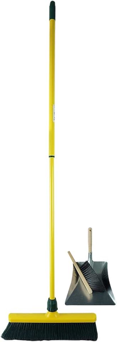 Set 30 cm kunststof met telescoopsteel veeggarnituur gebogen borstelharen tuinbezem straatbezem veegbezem (bezem + veegschep set verzinkt, 30 cm)