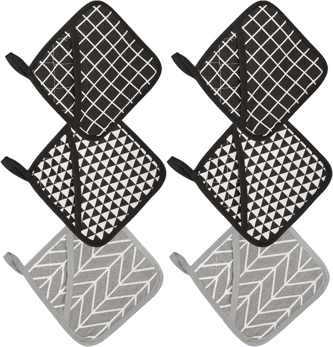 Pannenlappen, vierkant, polyester, met tas, 17 x 17 cm, wasbaar en geschikt voor de droger, hittebestendige pannenlappen voor keuken, koken, bakken