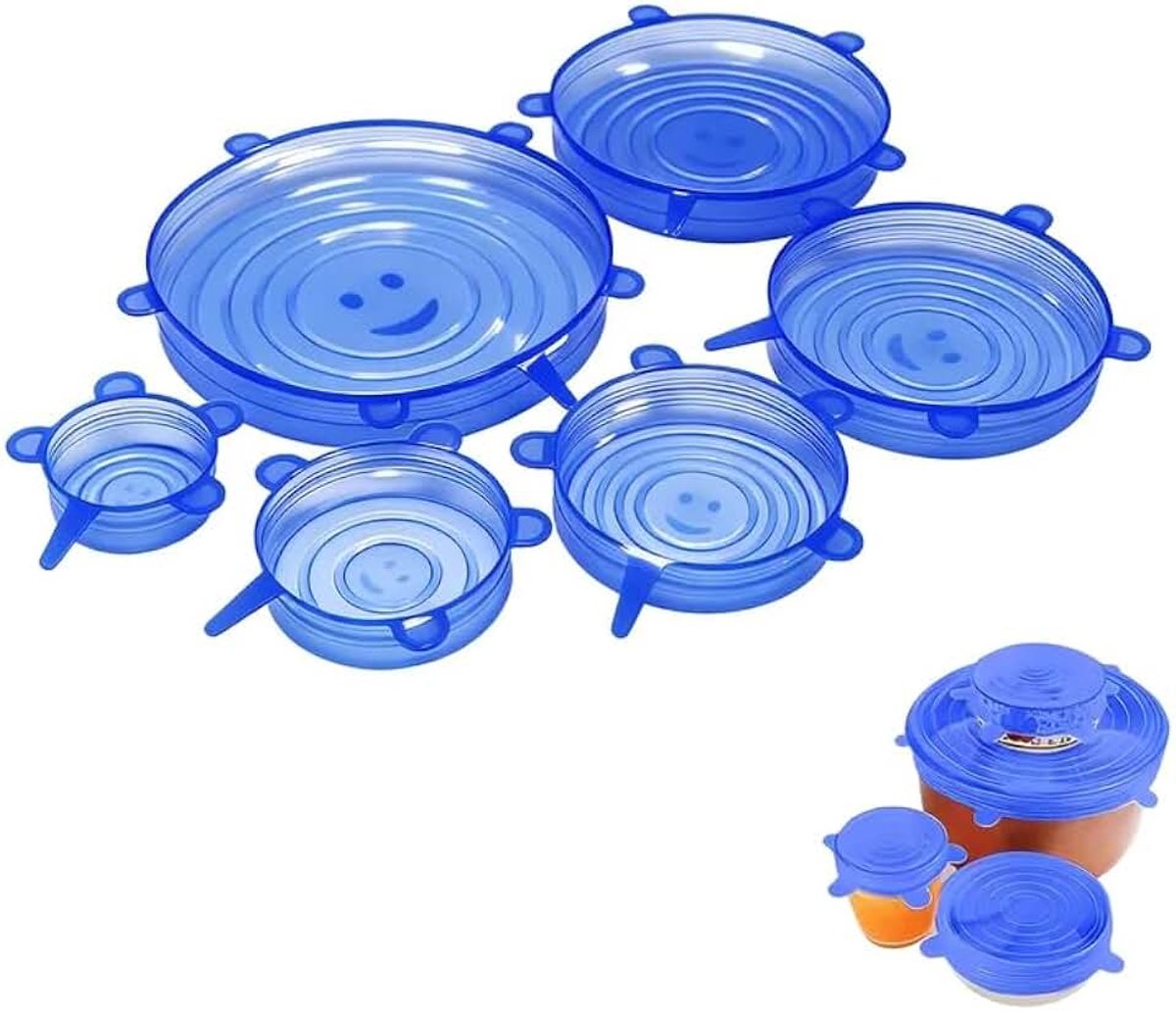 Deksels voor de keuken, herbruikbaar, rekbaar, BPA-vrij, 6 verschillende maten, voor kommen, glazen, blikjes, honingglazen, fruit, 12 stuks