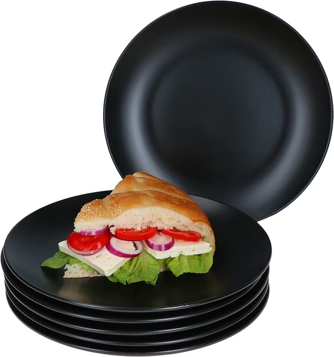 Kattegat 6-delig serviesset I 6 personen I Ø 26,5 cm I mat zwart I dinerborden, grote platte schaal, grillplaat, bijlageschaal I aardewerk servies