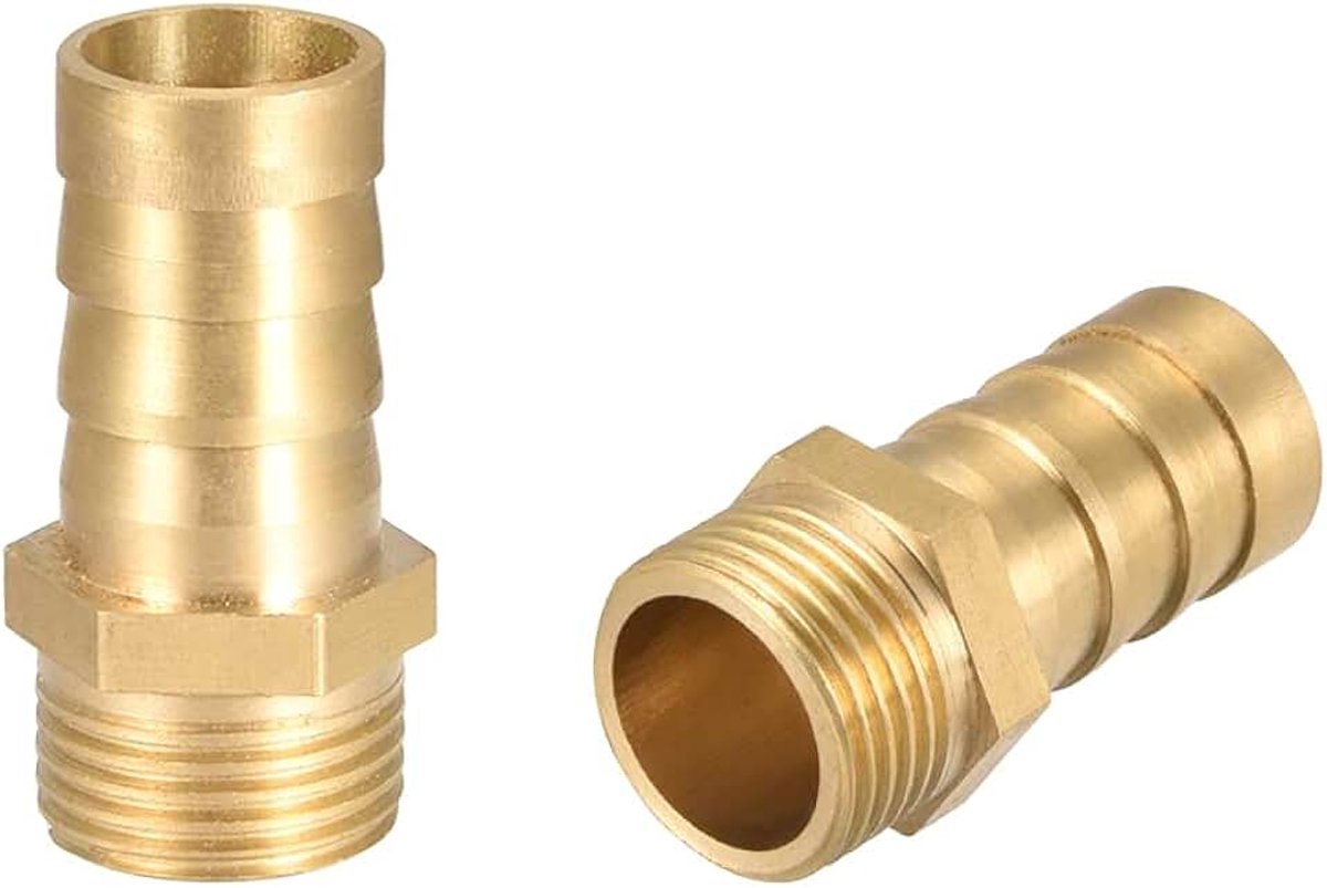 Sourcing map Koppeling, geribbeld, messing, slang, adapter, 8 mm x G1/2, mannelijk prikkeldraad, 2 stuks