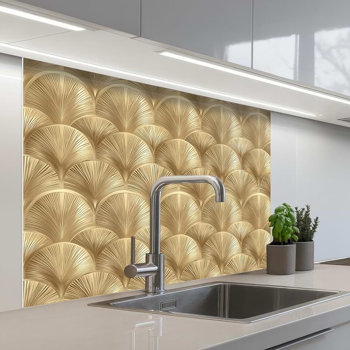 Keukenachterwand 80x100 cm zelfklevend keuken decoratie accessories home kitchen spatscherm Patroon - Waaier - Goud