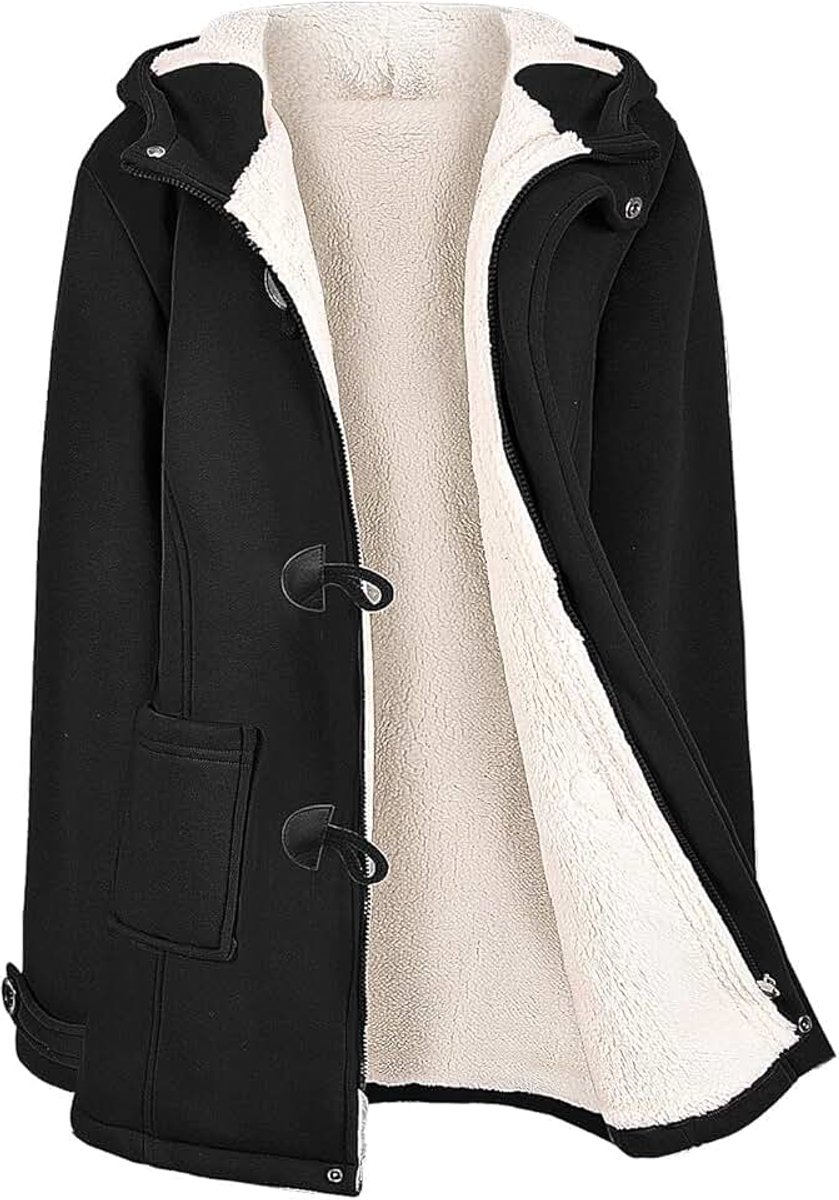 Fleecejack dames lang sweatjack losse winterjas winter warm hoodie jas ritssluiting capuchon fleece capuchonjas lange mouwen mantel outwear