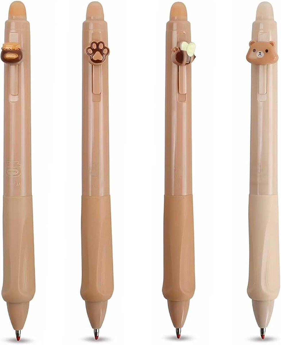 Gelpennen Kawaii, uitwisbare balpen met warmtegevoelige zwarte inkt, fijne punt 0,5 mm, zachte grip, schattig dierendesign voor school, kantoor en als cadeau voor studie