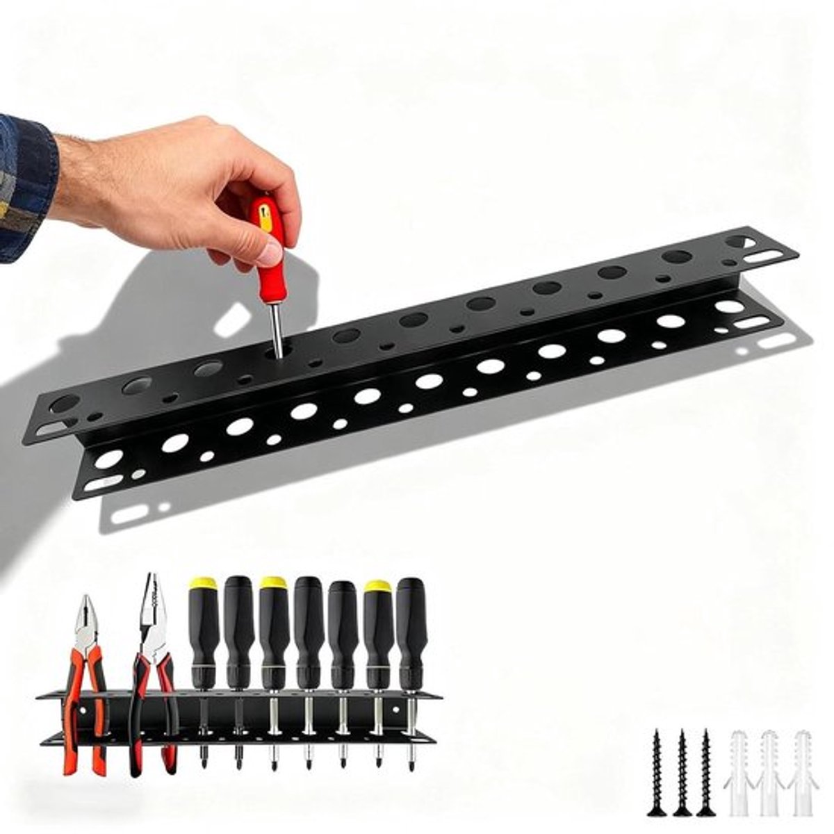 Schroevendraaierhouder 40 cm zwart wandhouder met schroeven 23-gaats gereedschap garage, huishouden en werkplaats