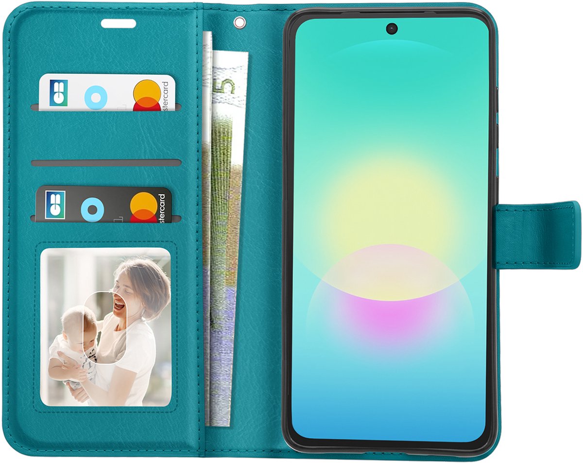 Mayaxess, Portemonnee Etui Geschikt voor Samsung Galaxy A27 met Standaard en Polsbandje, Turquoise
