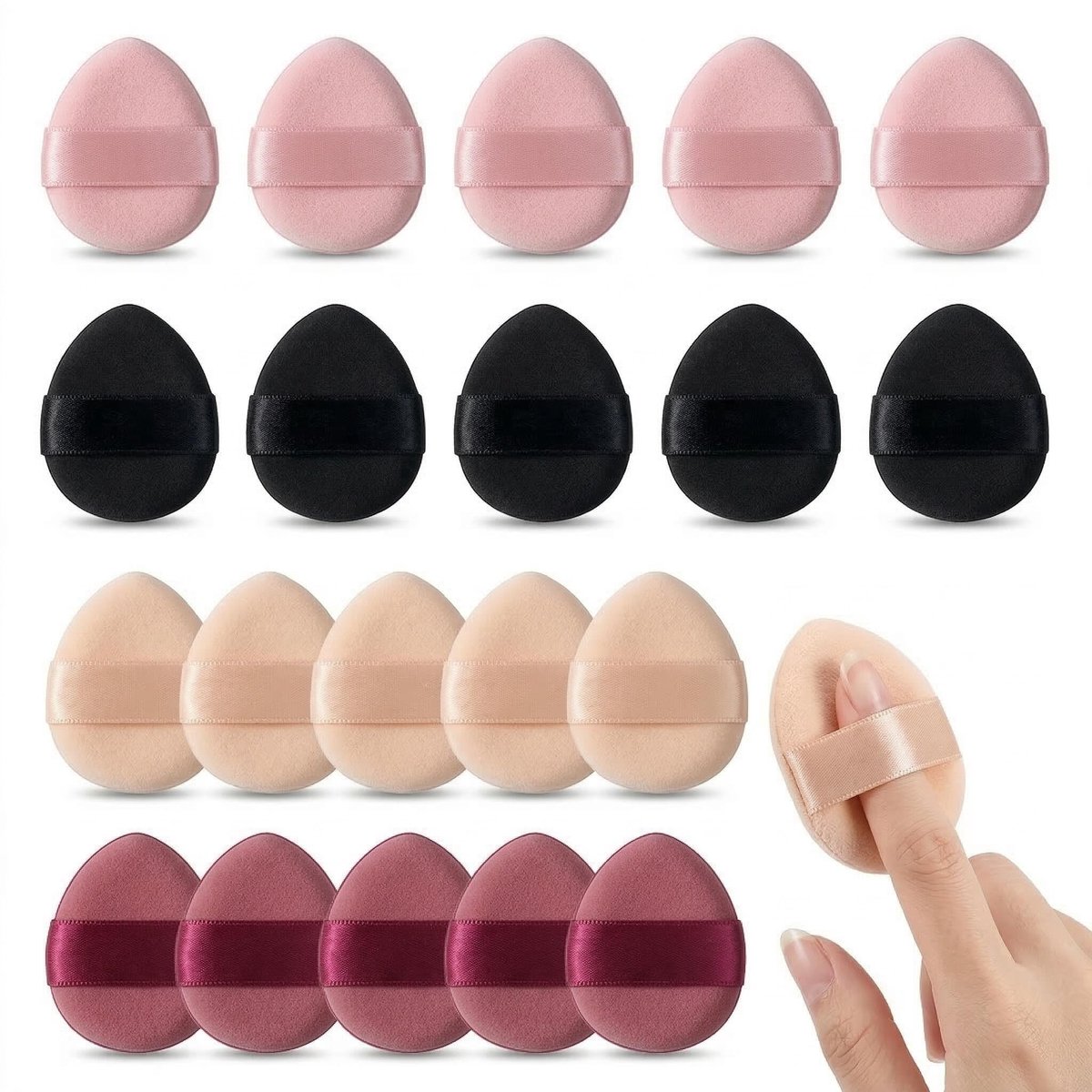20 stuks make-upspons, mini-spons, poef, spons, puff puff puff poeder met vingerhouder strap, mini beauty blender, gezicht/ogen make-up pads voor vloeibare cosmetica foundation